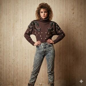 Cedars Sweater Womens M Purple Turtleneck Silk Angora Sequins Beaded Maximalist‎